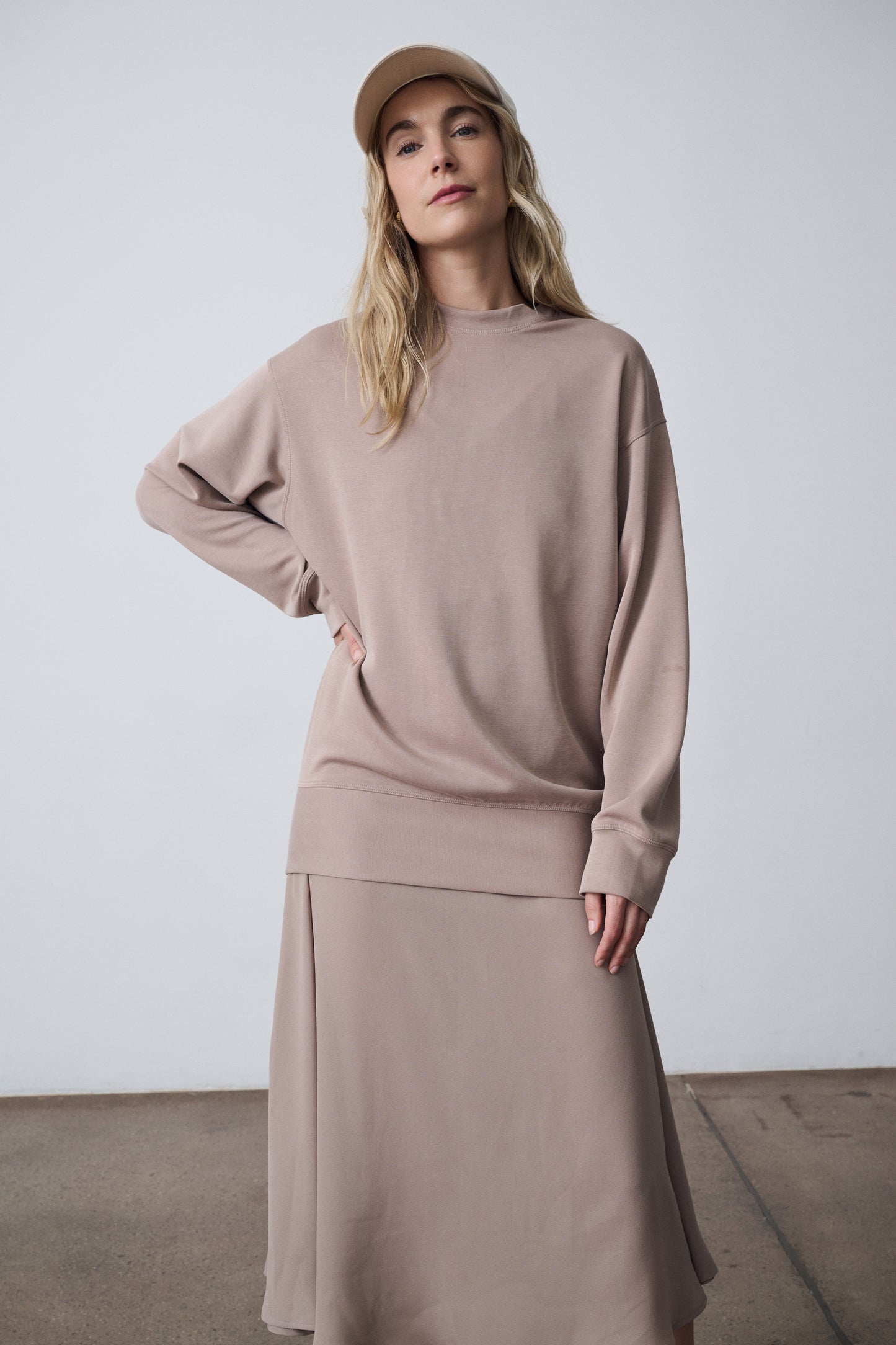 The Crewneck Pullover & Slip Dress Set - Sand