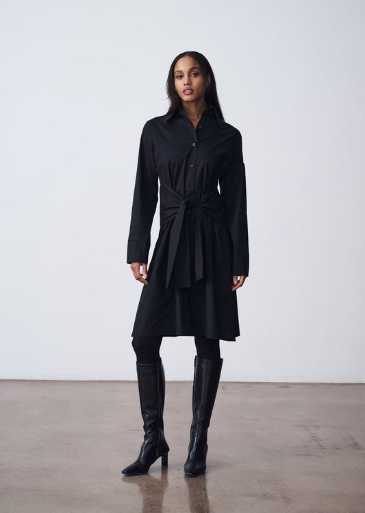 The Belted Button Down Dress - Black