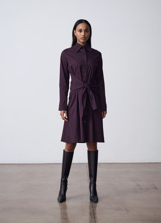 The Belted Button Down Dress - Deepest Violet