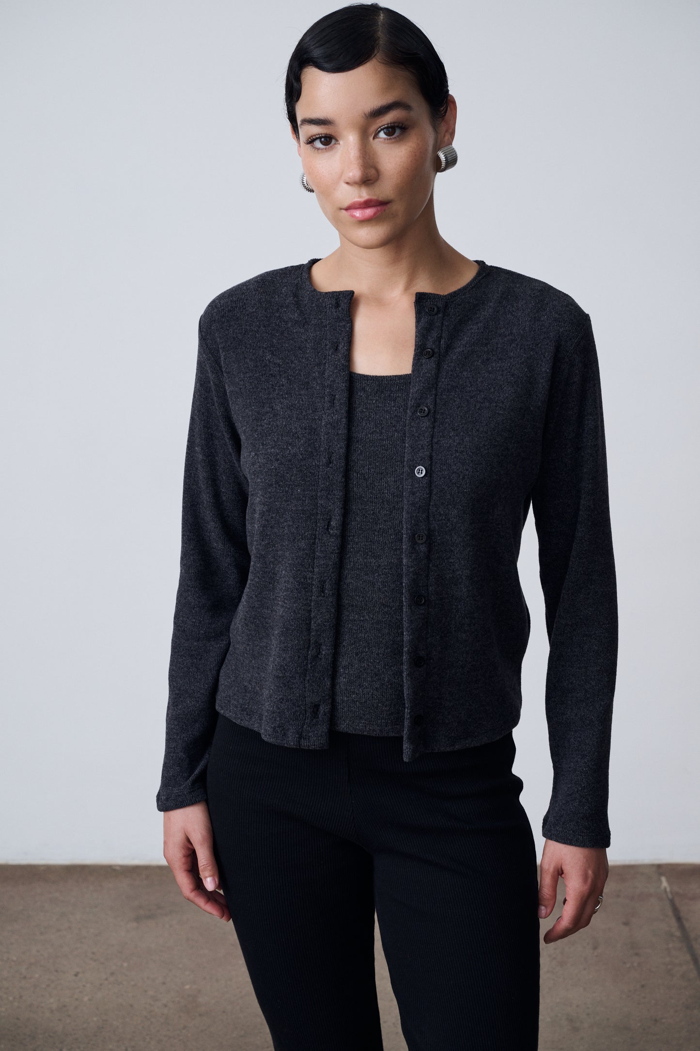 The Knit Tank & Cardigan Set - Black