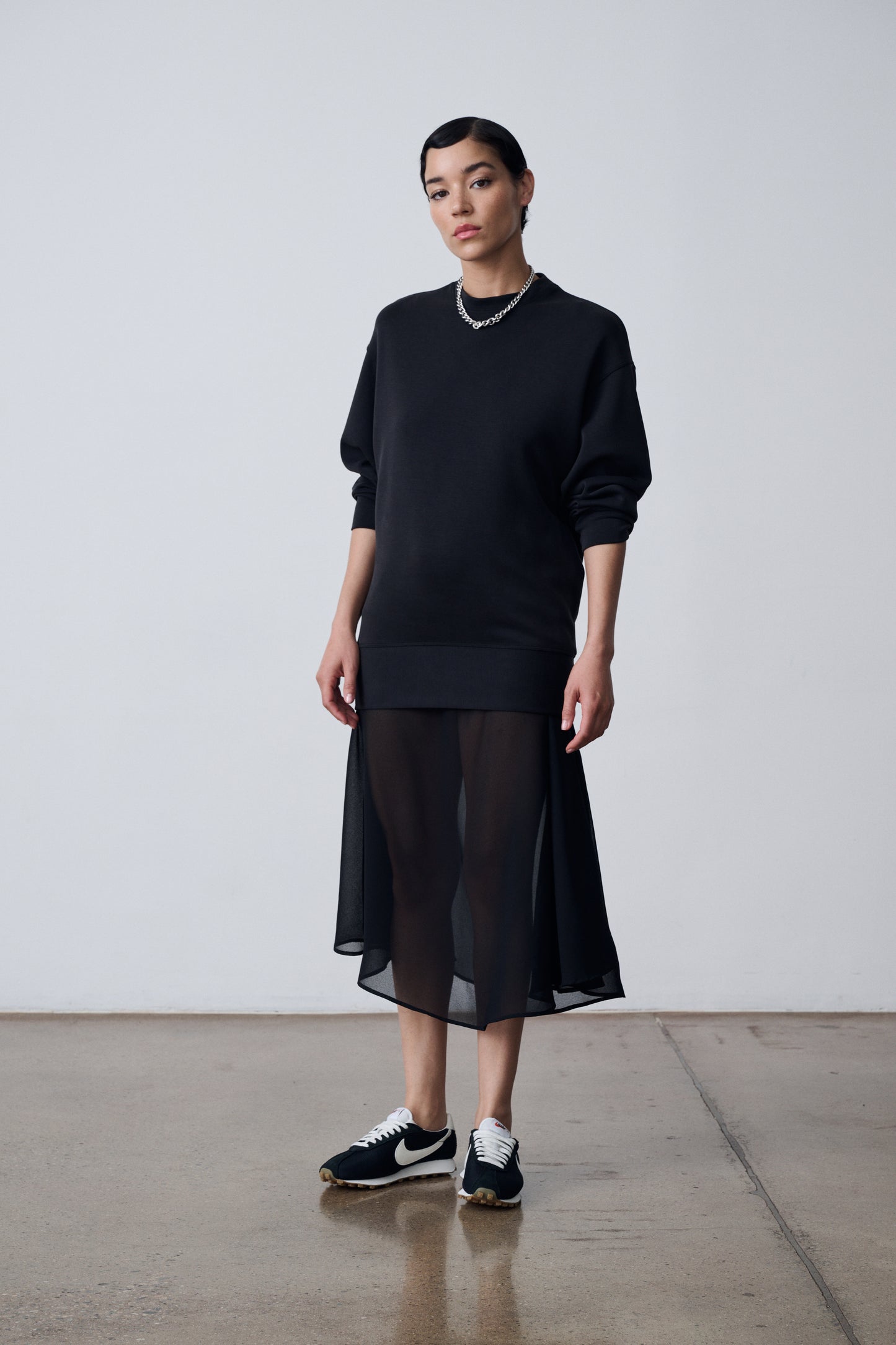The Crewneck Pullover & Slip Dress Set - Black