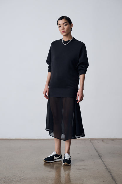 The Crewneck Pullover & Slip Dress Set - Black
