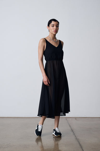 The Crewneck Pullover & Slip Dress Set - Black
