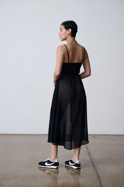 The Crewneck Pullover & Slip Dress Set - Black