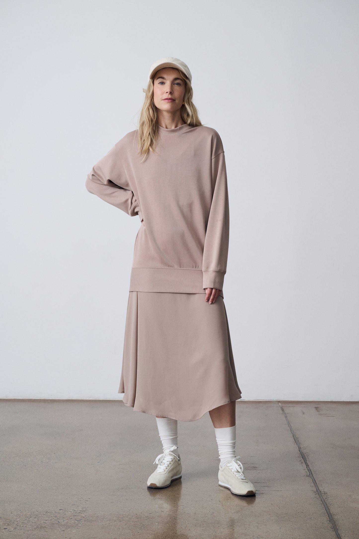 The Crewneck Pullover & Slip Dress Set - Sand