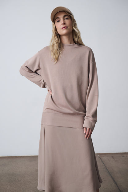 The Crewneck Pullover & Slip Dress Set - Sand
