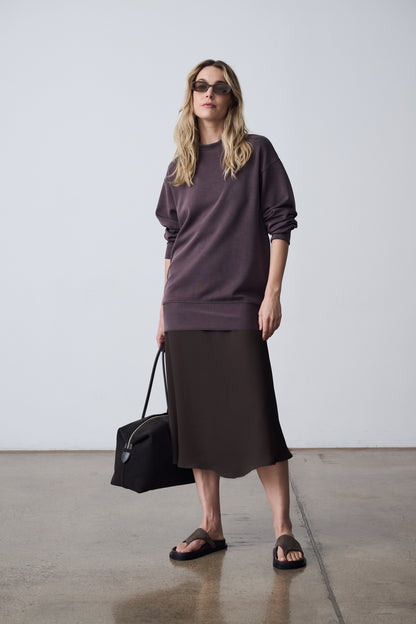 The Crewneck Pullover & Slip Dress Set - Dark Brown