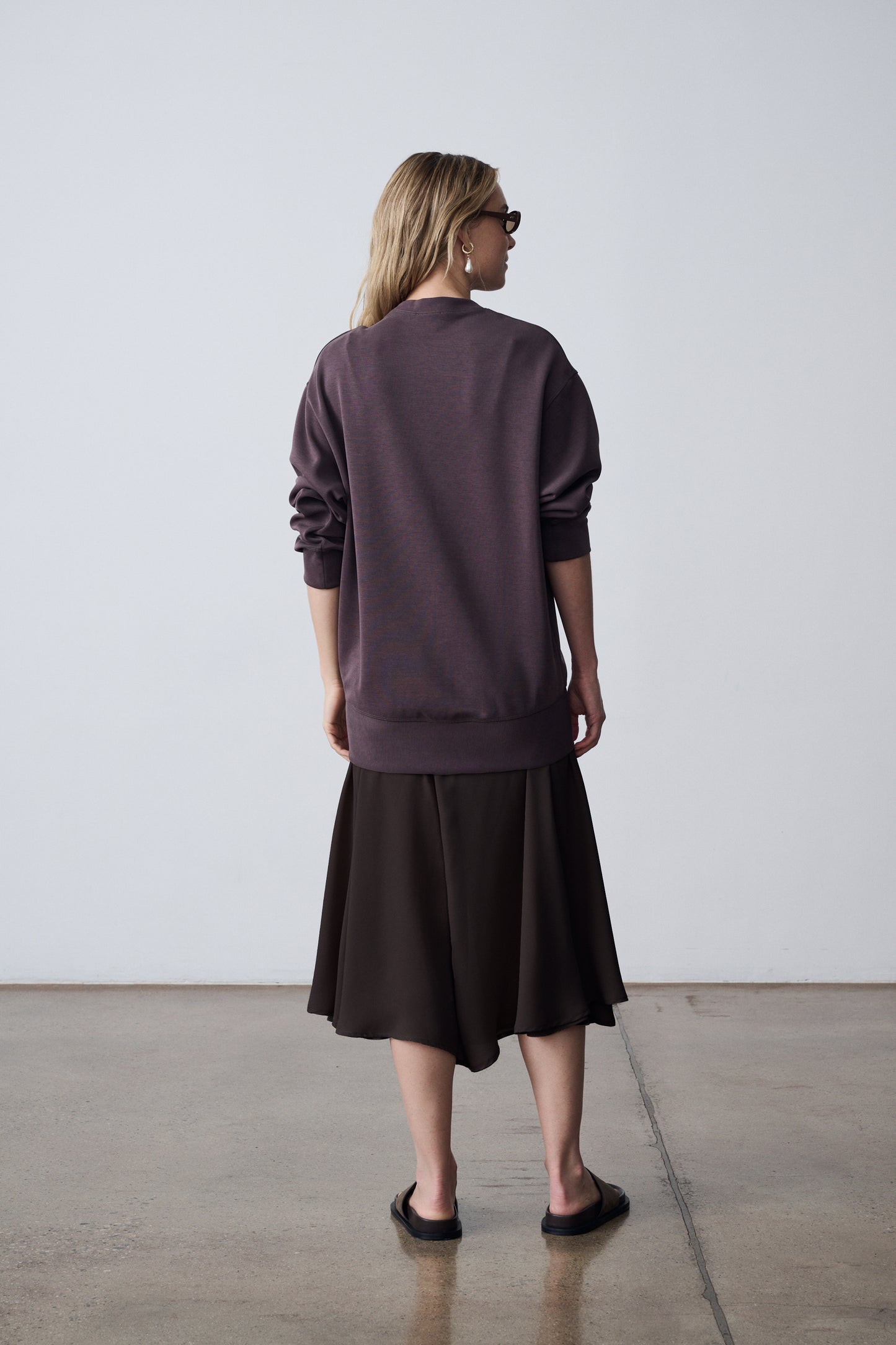 The Crewneck Pullover & Slip Dress Set - Dark Brown