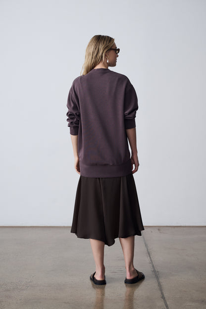 The Crewneck Pullover & Slip Dress Set - Dark Brown