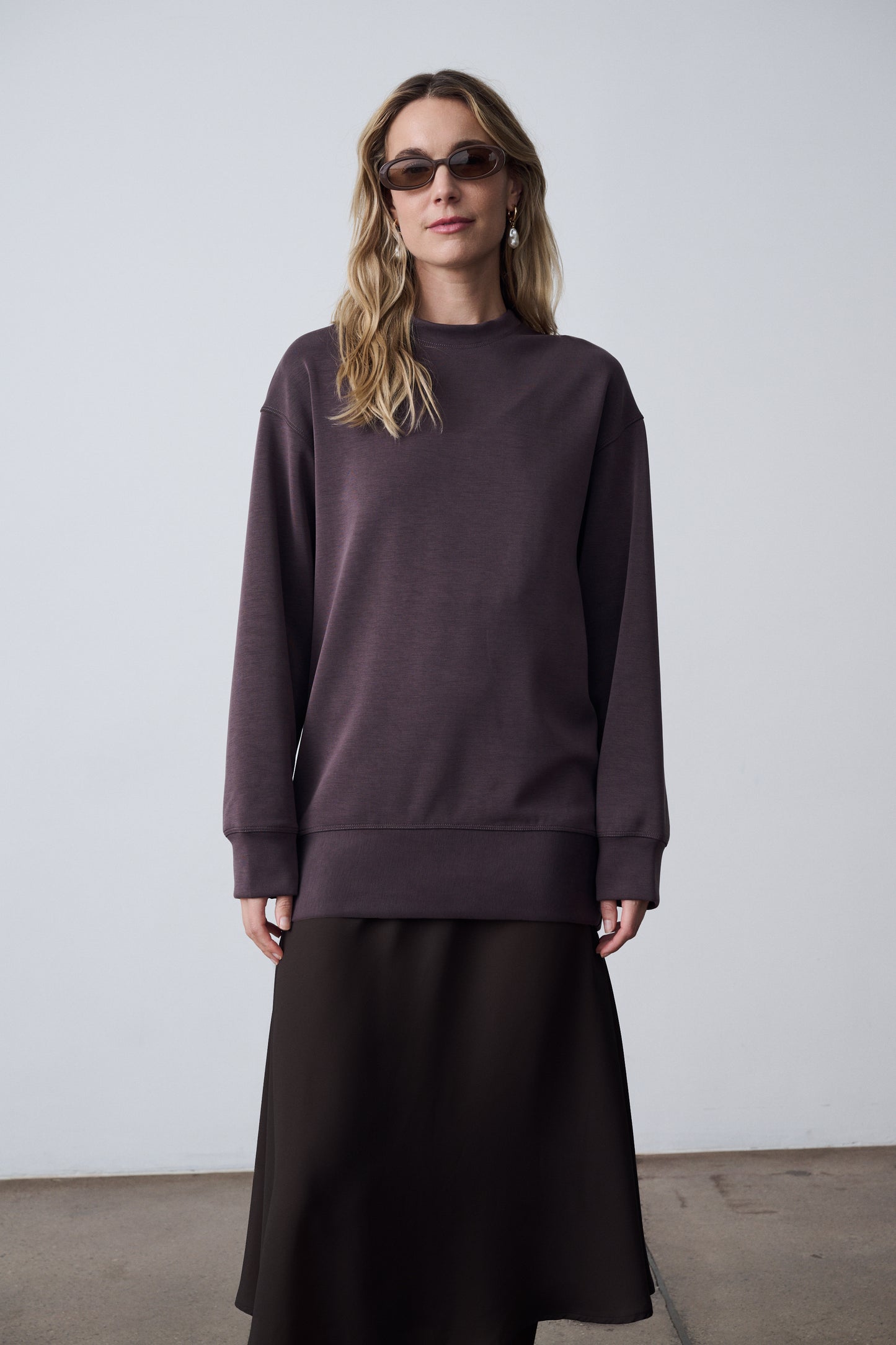 The Crewneck Pullover & Slip Dress Set - Dark Brown