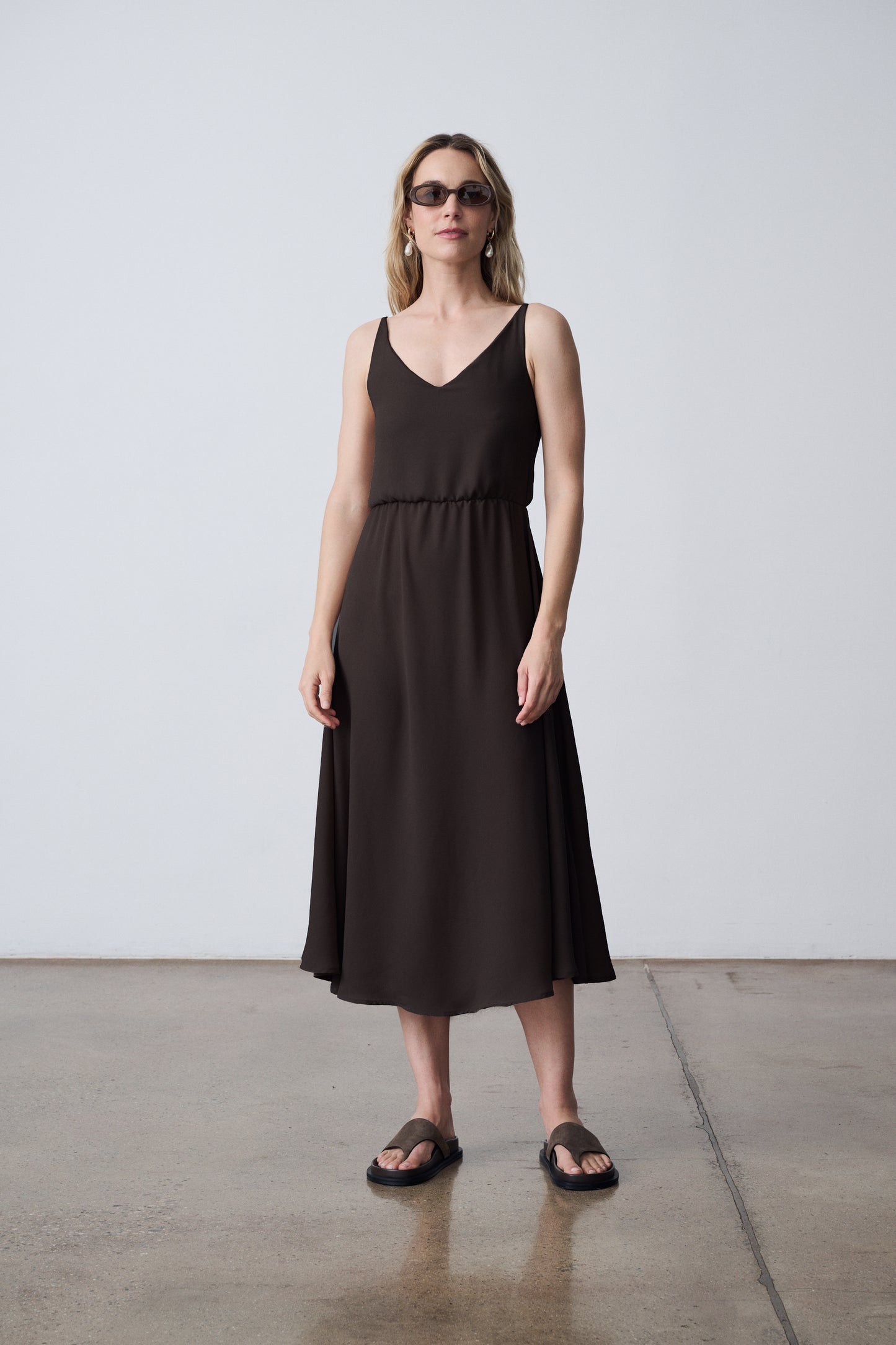 The Crewneck Pullover & Slip Dress Set - Dark Brown