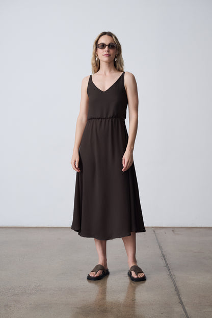 The Crewneck Pullover & Slip Dress Set - Dark Brown