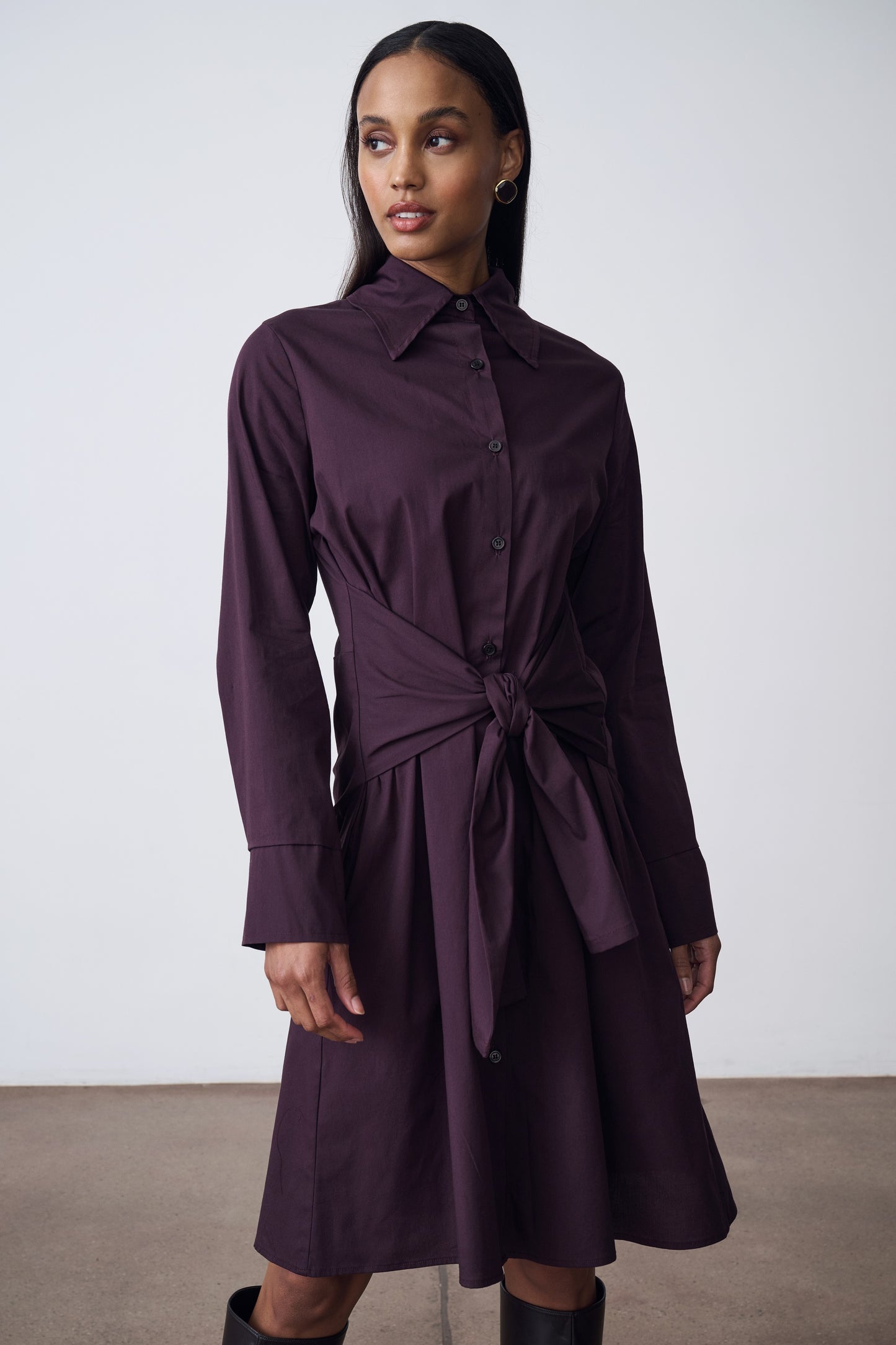 The Belted Button Down Dress - Deepest Violet